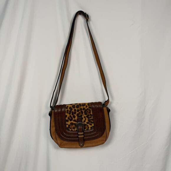 Justin Handbags - Justin Leopard Print Faux Leather Crossbody Saddle Bag